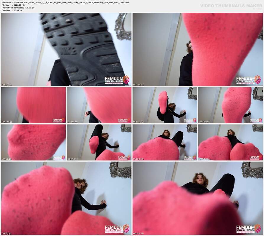 FEMDOMSQUAD Video Store - I ll stand in your face with stinky socks!  Sock Trampling POV with Miss King