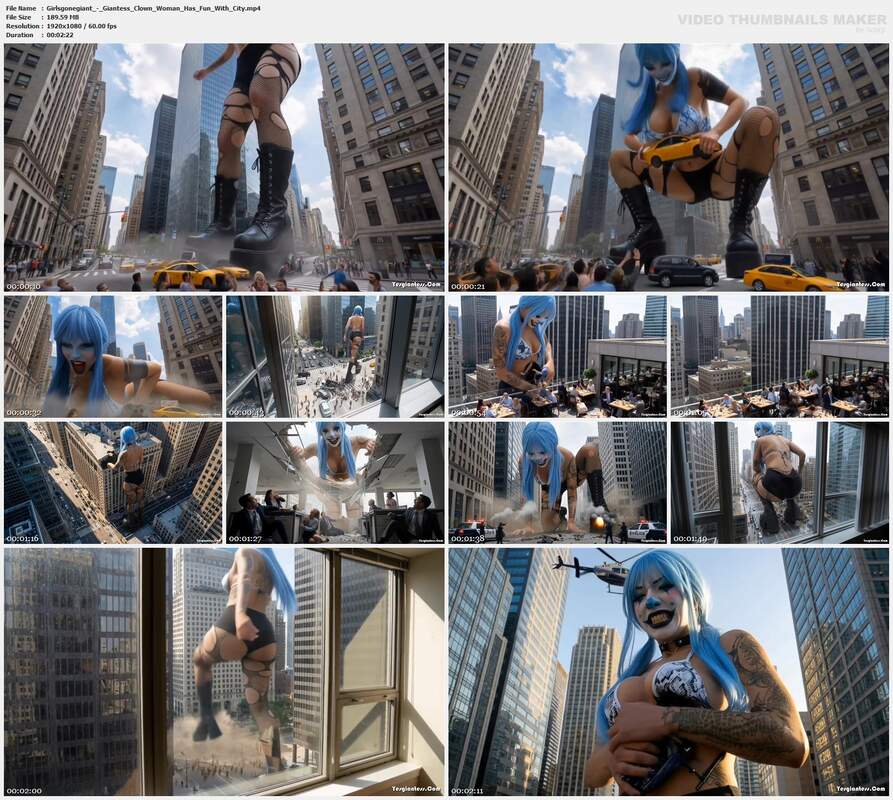 Girlsgonegiant - Giantess Clown Woman Has Fun With City