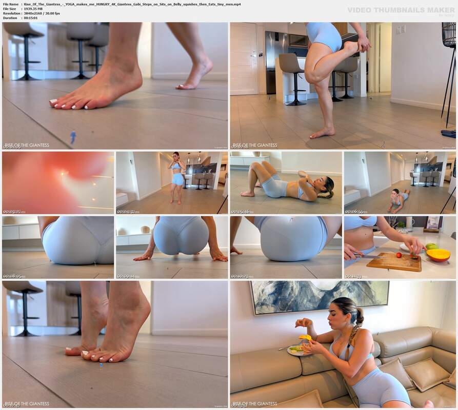 Rise Of The Giantess - YOGA makes me HUNGRY 4K Giantess Gabi Steps on Sits on Belly squishes then Eats tiny men