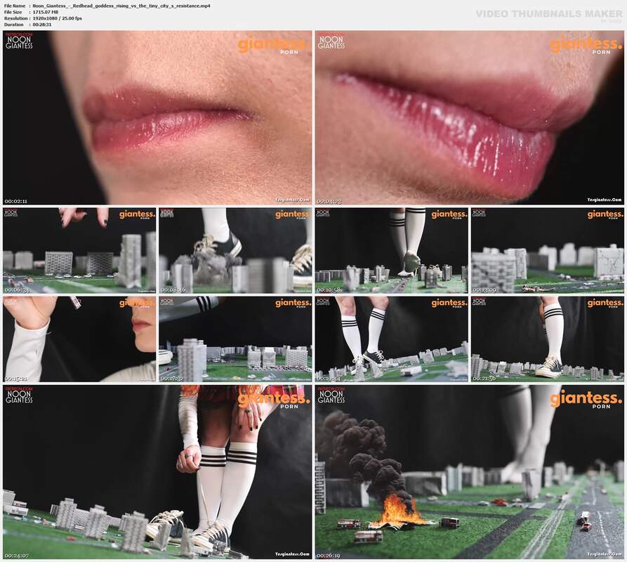 Noon Giantess - Redhead goddess rising vs the tiny city s resistance